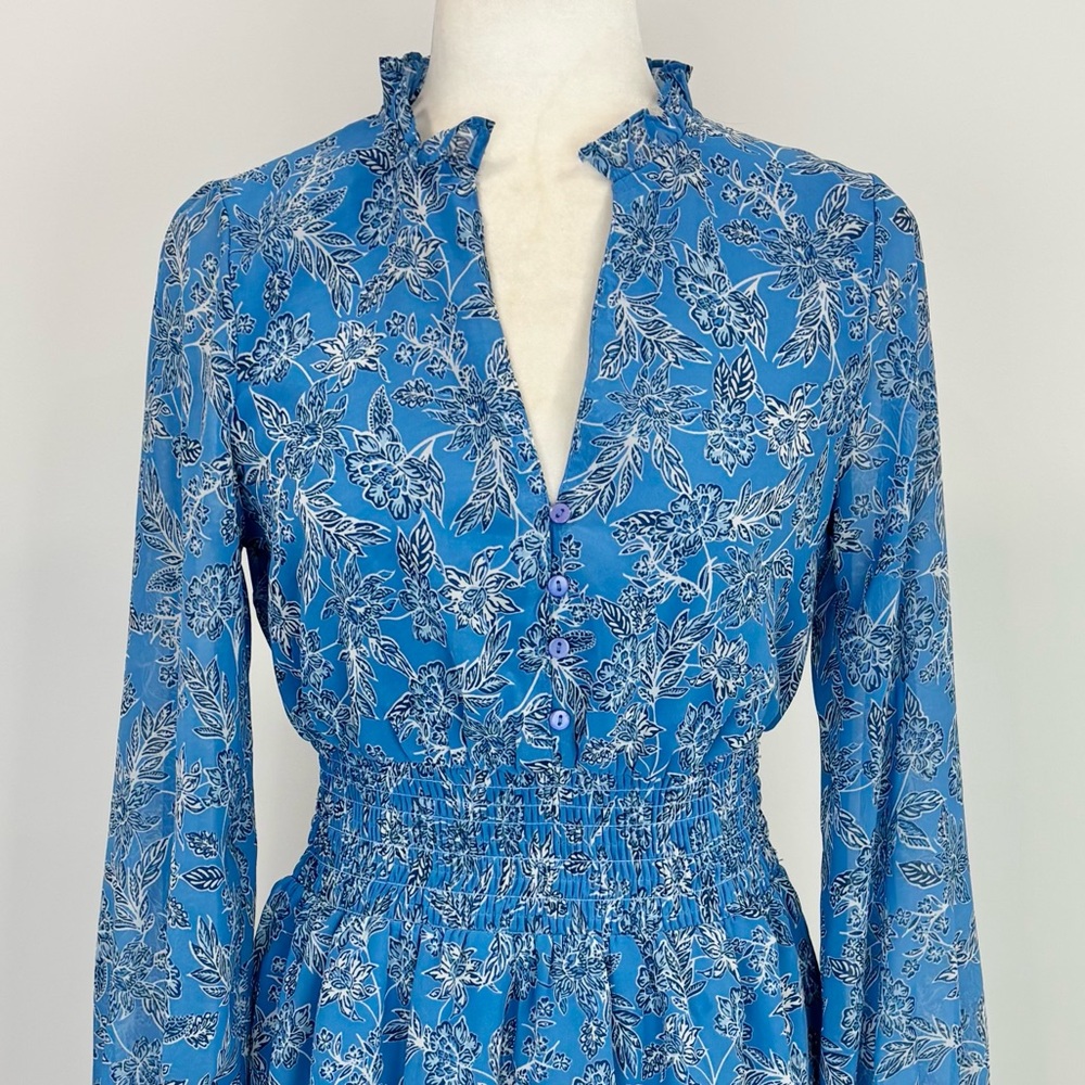 Japna blue floral smocked dress - Picture 2 of 6